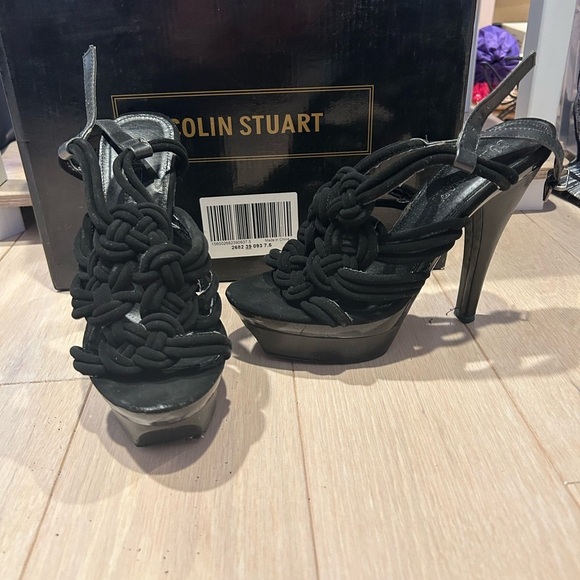 Colin‎ Stuart Knotted Black Platform Heels - Picture 1 of 7